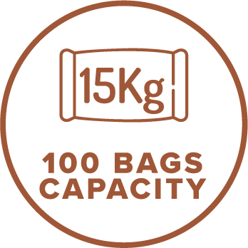 Le caldaie e le stufe con 100 BAGS CAPACITY, svuotano il cassetto delle ceneri dopo aver bruciato circa 100 sacchi da 15 kg di pellet.